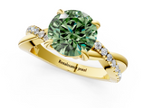 Yellow gold Fancy Green Round  Cut Twist Band Solitaire Diamond Ring with Pavé Setting_4