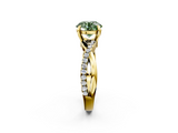 Yellow gold Fancy Green Round  Cut Twist Band Solitaire Diamond Ring with Pavé Setting_5