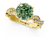 Yellow gold Fancy Green Round  Cut Twisted Pavé Band Solitaire Ring with Four-Prong Setting_72