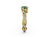 Yellow gold Fancy Green Round  Cut Twisted Pavé Band Solitaire Ring with Four-Prong Setting_73