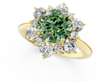 Yellow gold Fancy Green Round  Diamond Cluster Halo Ring with Solitaire Band and Four-Prong Setting_21