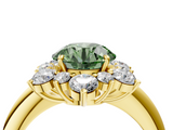 Yellow gold Fancy Green Round  Diamond Cluster Halo Ring with Solitaire Band and Four-Prong Setting_24