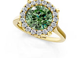 Yellow gold Fancy Green Round  Diamond Cluster Halo Solitaire with Four-Prong Setting_96