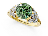 Yellow gold Fancy Green Round  Diamond Cluster Leaf Design Ring with Prong Setting_55
