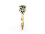 Yellow gold Fancy Green Round  Diamond Cluster Leaf Design Ring with Prong Setting_56