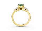 Yellow gold Fancy Green Round  Diamond Cluster Leaf Design Ring with Prong Setting_57