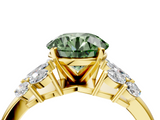 Yellow gold Fancy Green Round  Diamond Cluster Leaf Design Ring with Prong Setting_58