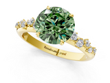 Yellow gold Fancy Green Round  Diamond Cluster Prong-Set Solitaire Ring_44