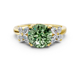 Yellow gold Fancy Green Round  Diamond Floral Cluster Ring with Solitaire Band and Prong Setting_30