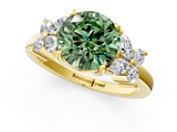 Yellow gold Fancy Green Round  Diamond Floral Cluster Ring with Solitaire Band and Prong Setting_31