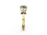 Yellow gold Fancy Green Round  Diamond Floral Cluster Ring with Solitaire Band and Prong Setting_32
