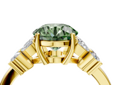 Yellow gold Fancy Green Round  Diamond Floral Cluster Ring with Solitaire Band and Prong Setting_34