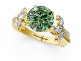Yellow gold Fancy Green Round  Diamond Floral Vine Solitaire Engagement Ring_4