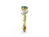 Yellow gold Fancy Green Round  Diamond Floral Vine Solitaire Engagement Ring_5