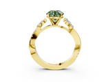 Yellow gold Fancy Green Round  Diamond Floral Vine Solitaire Engagement Ring_6