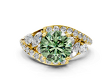 Yellow gold Fancy Green Round  Diamond Halo Ring with Marquise and Pavé Band in Prong Setting_68