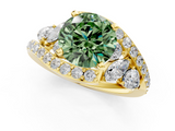 Yellow gold Fancy Green Round  Diamond Halo Ring with Marquise and Pavé Band in Prong Setting_69