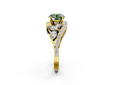 Yellow gold Fancy Green Round  Diamond Halo Ring with Marquise and Pavé Band in Prong Setting_70