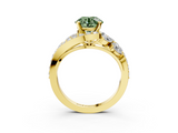Yellow gold Fancy Green Round  Diamond Halo Ring with Marquise and Pavé Band in Prong Setting_71