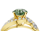 Yellow gold Fancy Green Round  Diamond Halo Ring with Marquise and Pavé Band in Prong Setting_72