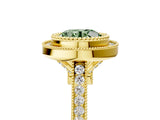 Yellow gold Fancy Green Round  Diamond Halo Ring with Milgrain Frame and Pavé Band_64