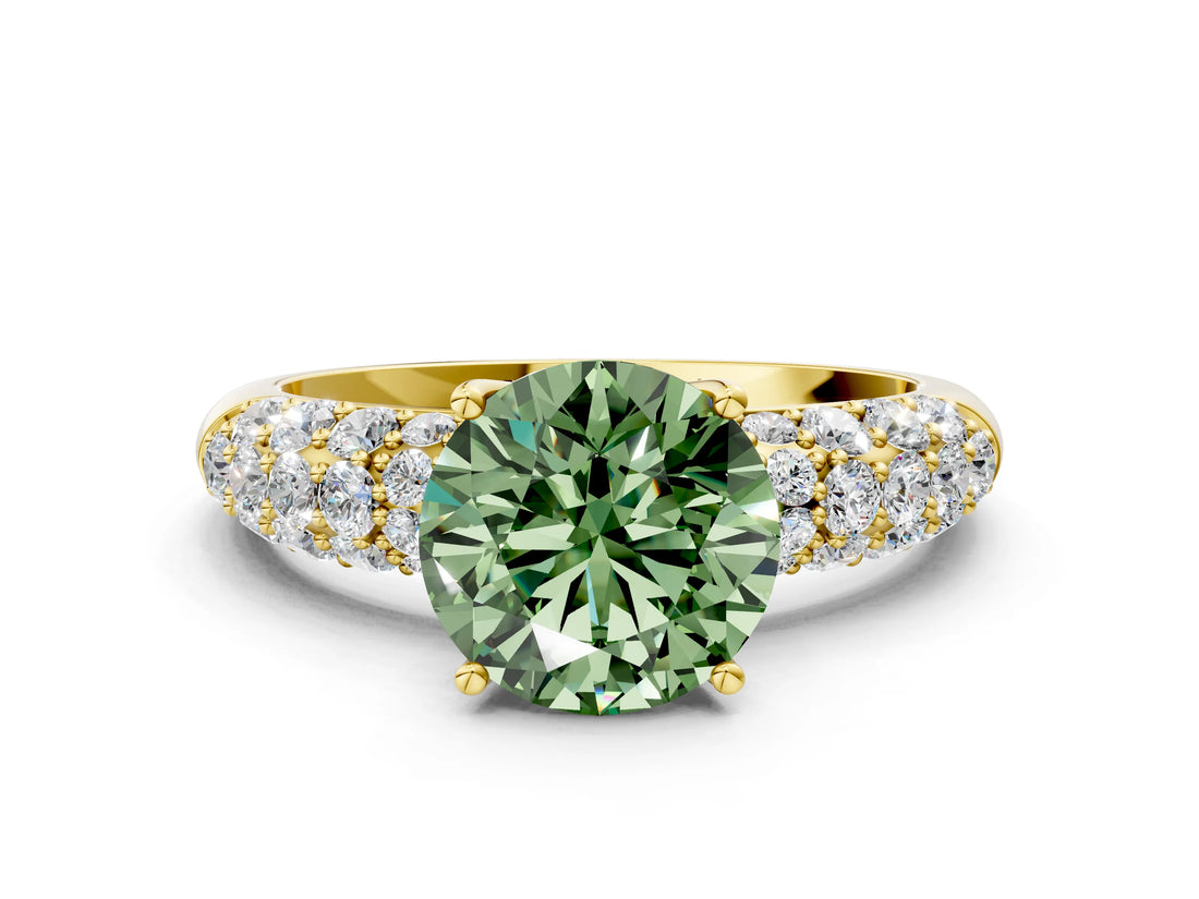 Yellow gold Fancy Green Round  Diamond Pavé Band Solitaire Ring with Four-Prong Setting_49