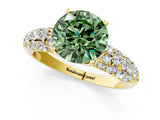 Yellow gold Fancy Green Round  Diamond Pavé Band Solitaire Ring with Four-Prong Setting_50
