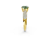 Yellow gold Fancy Green Round  Diamond Pavé Band Solitaire Ring with Four-Prong Setting_51