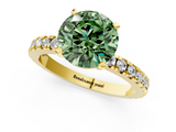 Yellow gold Fancy Green Round  Diamond Pavé Band Solitaire with Four-Prong Setting_202