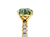 Yellow gold Fancy Green Round  Diamond Pavé Band Solitaire with Four-Prong Setting_206