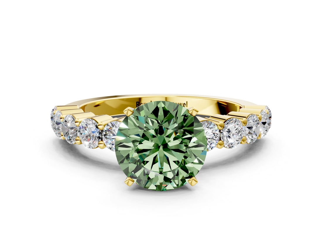Yellow gold Fancy Green Round  Diamond Pavé Band Solitaire with Four-Prong Setting_3