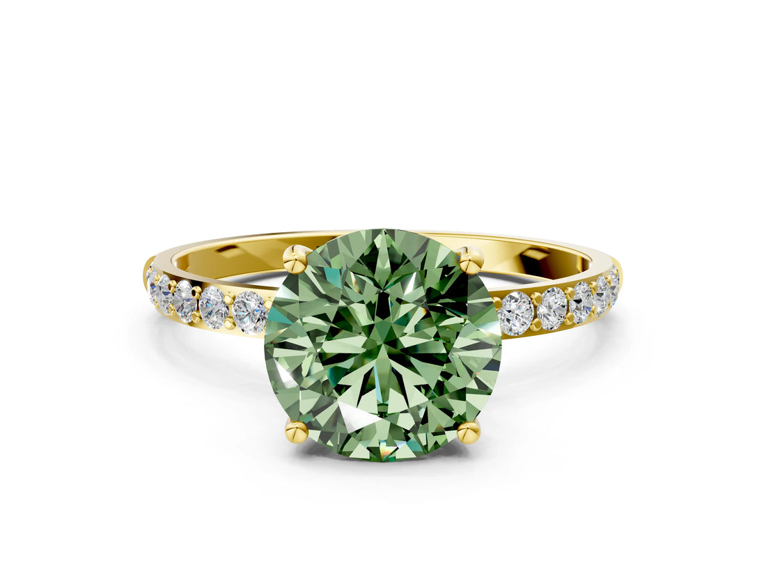 Yellow gold Fancy Green Round  Diamond Pavé Band with Six-Prong Setting_31