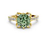 Yellow gold Fancy Green Round  Diamond Pave Band with Floral Prong Setting_27
