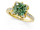 Yellow gold Fancy Green Round  Diamond Pave Band with Floral Prong Setting_28