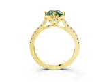 Yellow gold Fancy Green Round  Diamond Pave Band with Floral Prong Setting_30