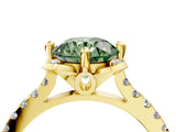 Yellow gold Fancy Green Round  Diamond Pave Band with Floral Prong Setting_31