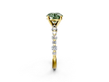 Yellow gold Fancy Green Round  Diamond Prong Set Engagement Ring with Pave Band_202
