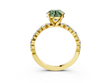 Yellow gold Fancy Green Round  Diamond Prong Set Engagement Ring with Pave Band_203