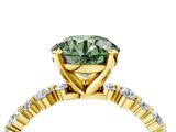 Yellow gold Fancy Green Round  Diamond Prong Set Engagement Ring with Pave Band_204