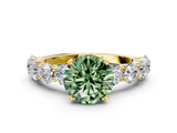 Yellow gold Fancy Green Round  Diamond Prong Setting with Side Stones on a Pave Band_137
