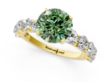 Yellow gold Fancy Green Round  Diamond Prong Setting with Side Stones on a Pave Band_138