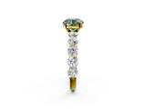 Yellow gold Fancy Green Round  Diamond Prong Setting with Side Stones on a Pave Band_139
