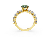 Yellow gold Fancy Green Round  Diamond Prong Setting with Side Stones on a Pave Band_140