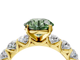 Yellow gold Fancy Green Round  Diamond Prong Setting with Side Stones on a Pave Band_141
