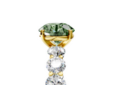 Yellow gold Fancy Green Round  Diamond Prong Setting with Side Stones on a Pave Band_142