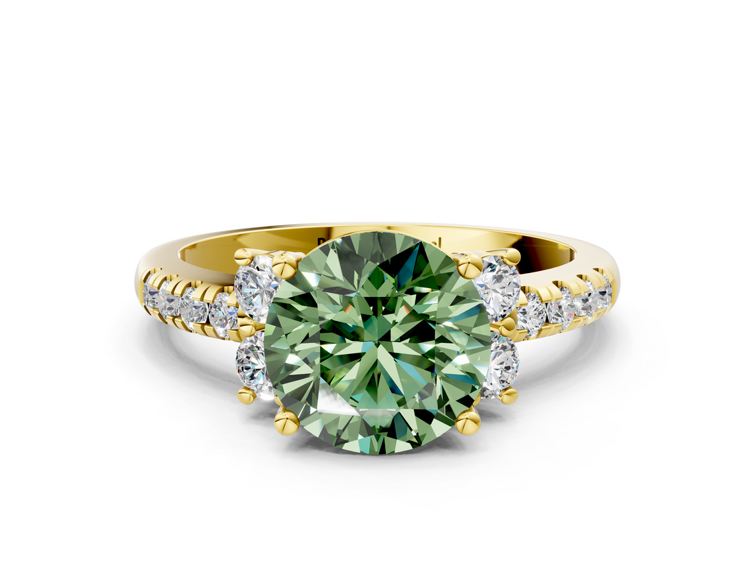 Yellow gold Fancy Green Round  Diamond Three-Stone Pave Band with Four-Prong Setting_20