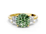 Yellow gold Fancy Green Round  Diamond Three-Stone Ring with Trapezoid Side Stones and Prong Setting_17