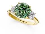 Yellow gold Fancy Green Round  Diamond Three-Stone Ring with Trapezoid Side Stones and Prong Setting_18