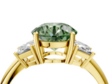 Yellow gold Fancy Green Round  Diamond Three-Stone Ring with Trapezoid Side Stones and Prong Setting_21