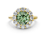 Yellow gold Fancy Green Round  Halo Cluster Diamond Engagement Ring with Prong Setting and Polished Band_20